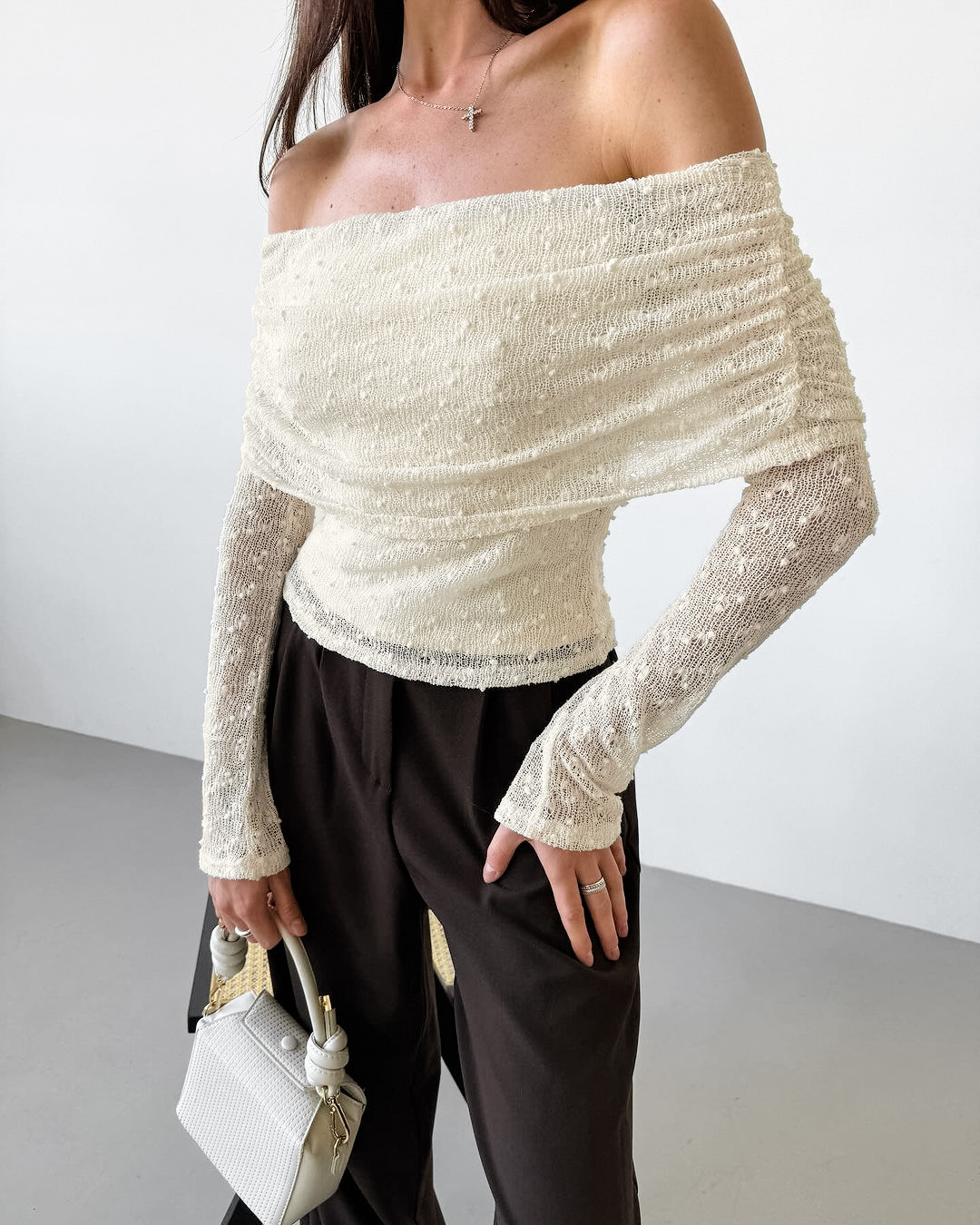 Rosea Beige Off-Shoulder Top