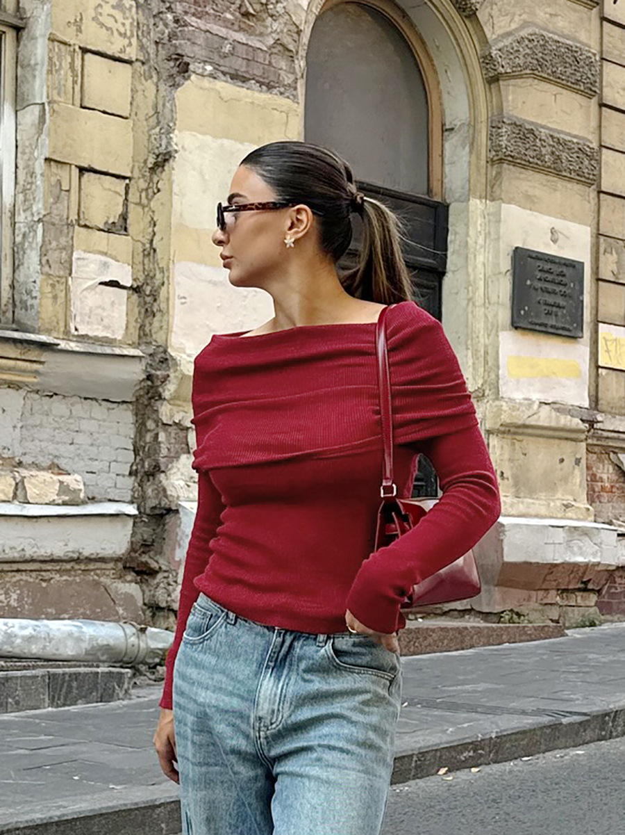 Rosea pletený top s odhalenými rameny