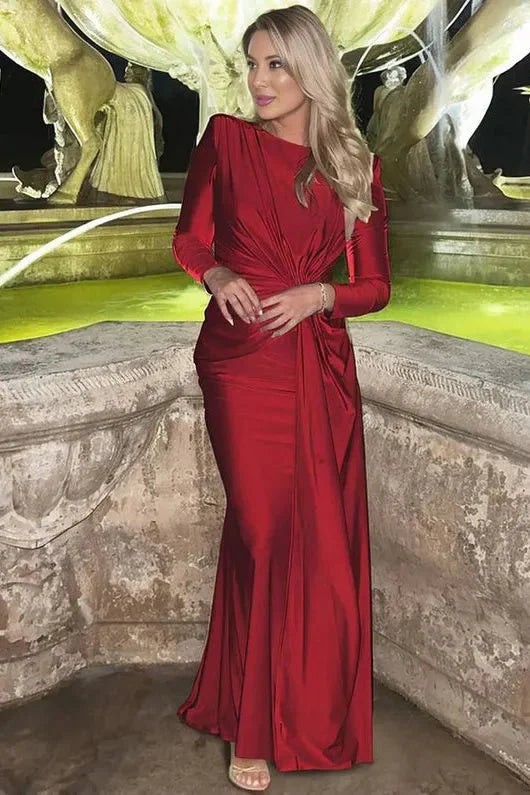 Rosea stylové maxi šaty s dlouhým rukávem a překříženým předním dílem
