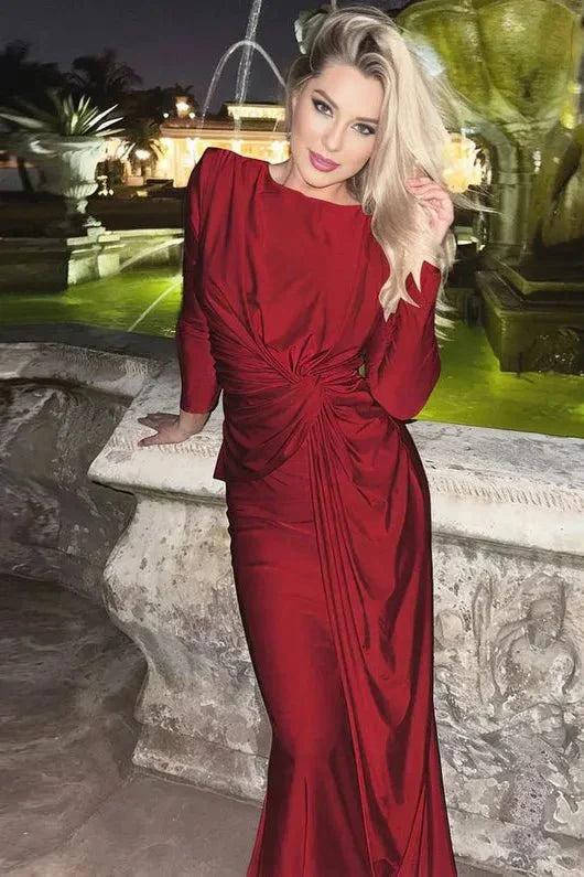 Rosea stylové maxi šaty s dlouhým rukávem a překříženým předním dílem