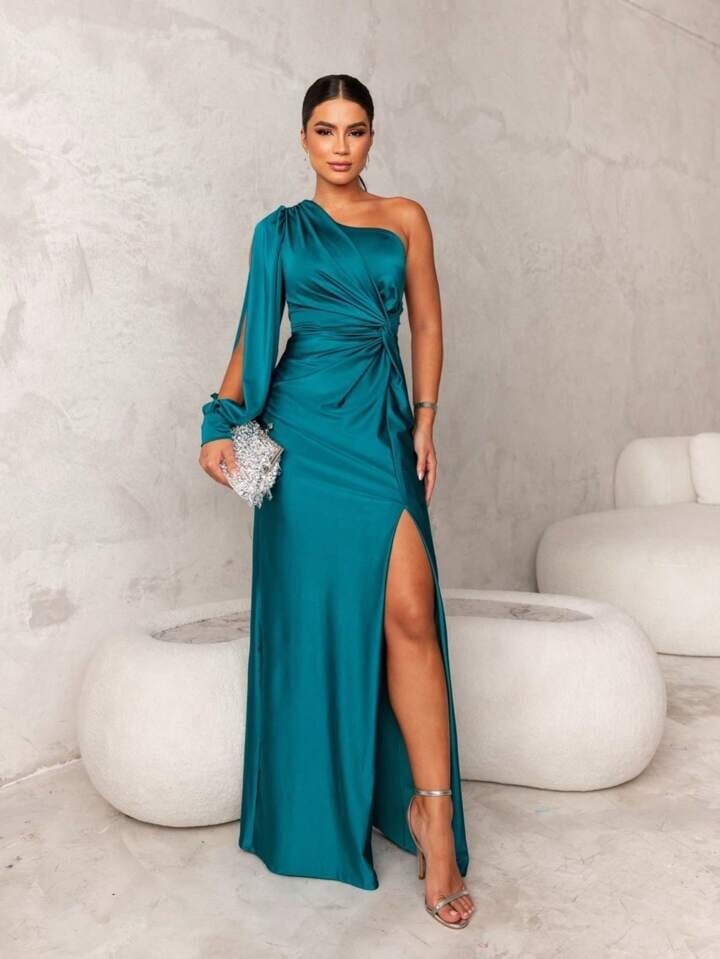 Rosea Elegant Silk Dress with Split
