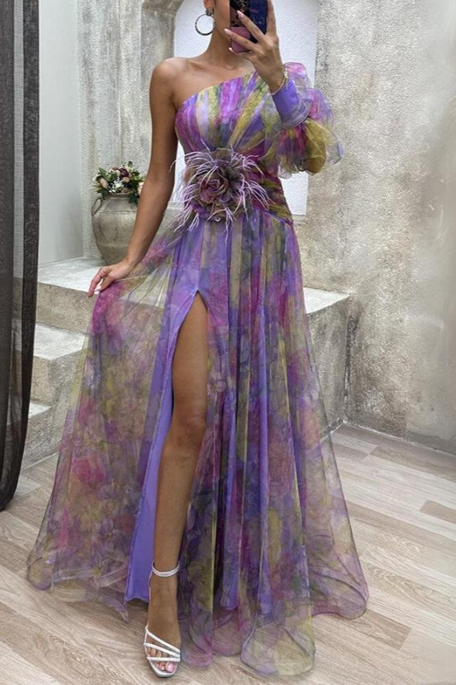 Rosea Asymmetric Bloom Maxi šaty