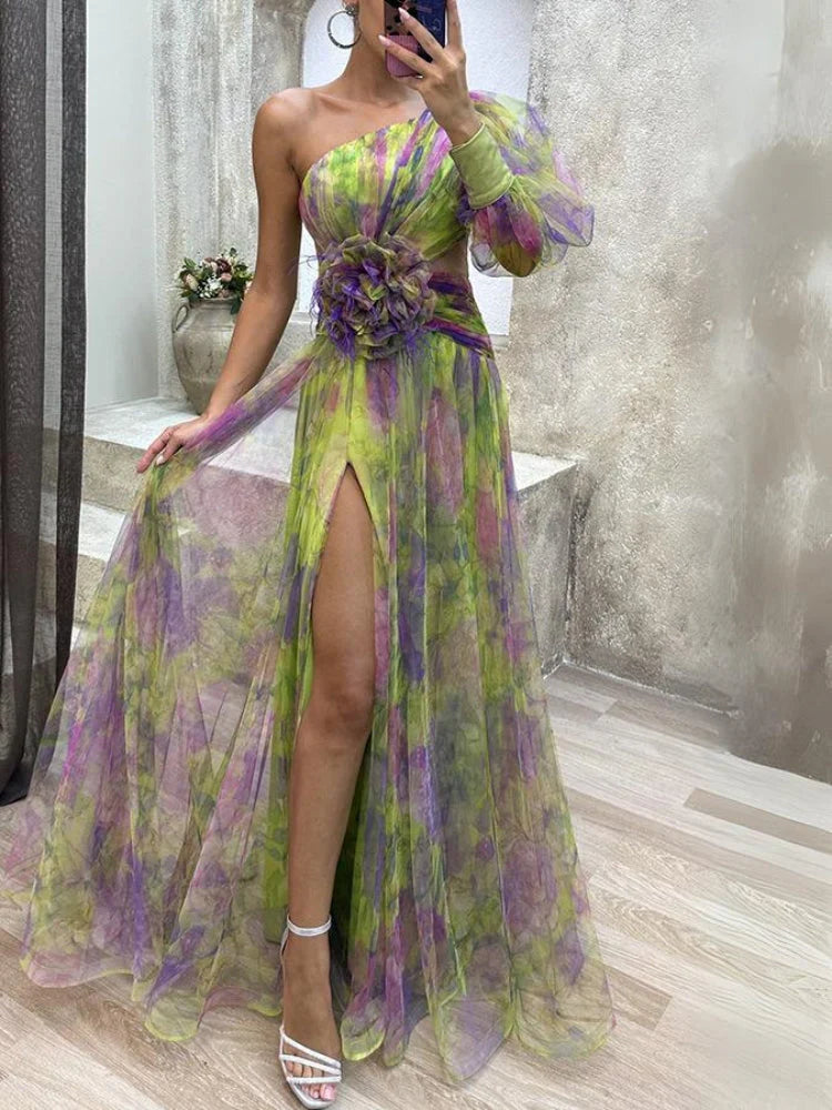 Rosea Asymmetric Bloom Maxi šaty
