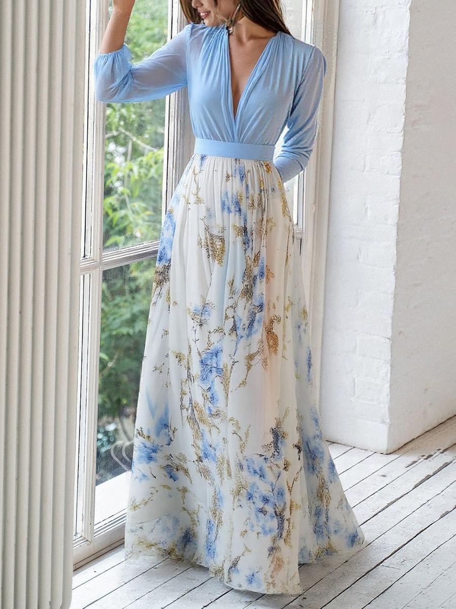 Rosea Elegant Maxi Dress with Floral Print