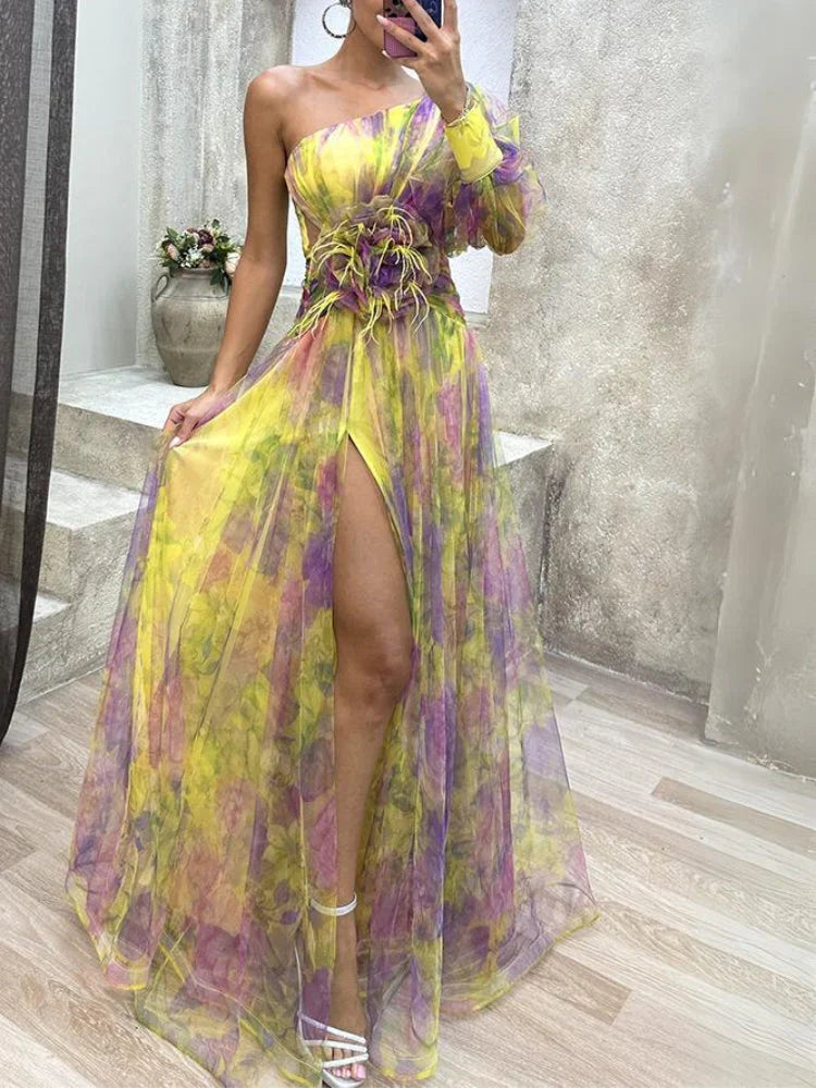 Rosea Asymmetric Bloom Maxi šaty