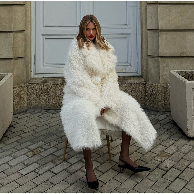 Dlouhý kabát z umělé kožešiny Rosea Beige