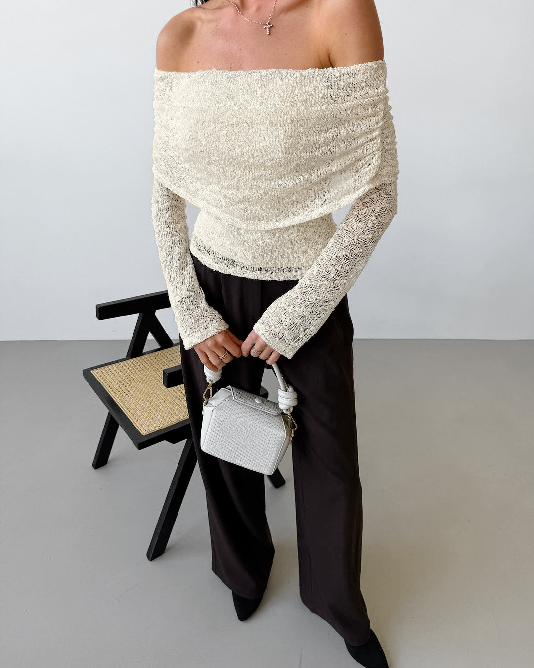Rosea Beige Off-Shoulder Top