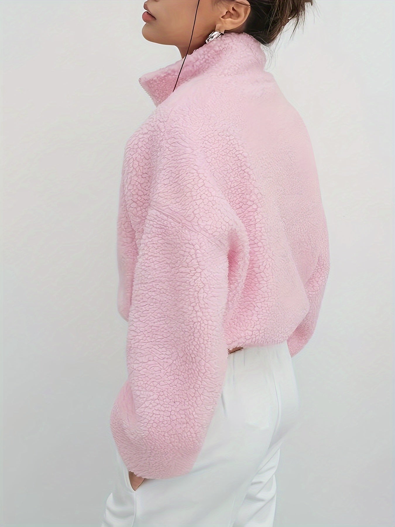 Rosea Fuzzy Zip Svetr