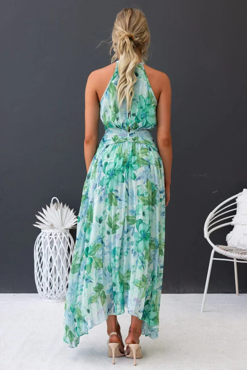 Rosea Elegant Garden Breeze Maxi šaty s halter výstřihem