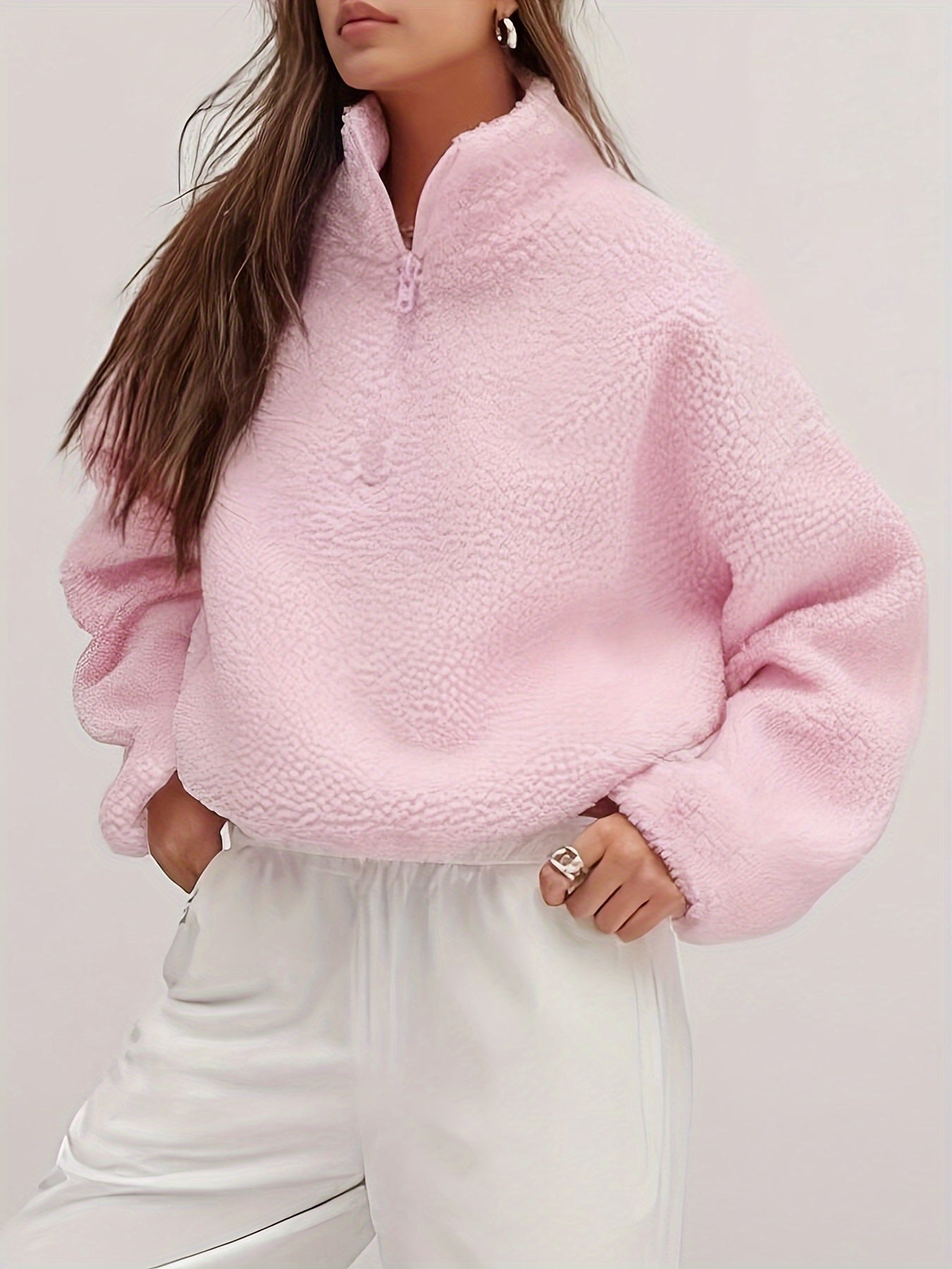 Rosea Fuzzy Zip Svetr